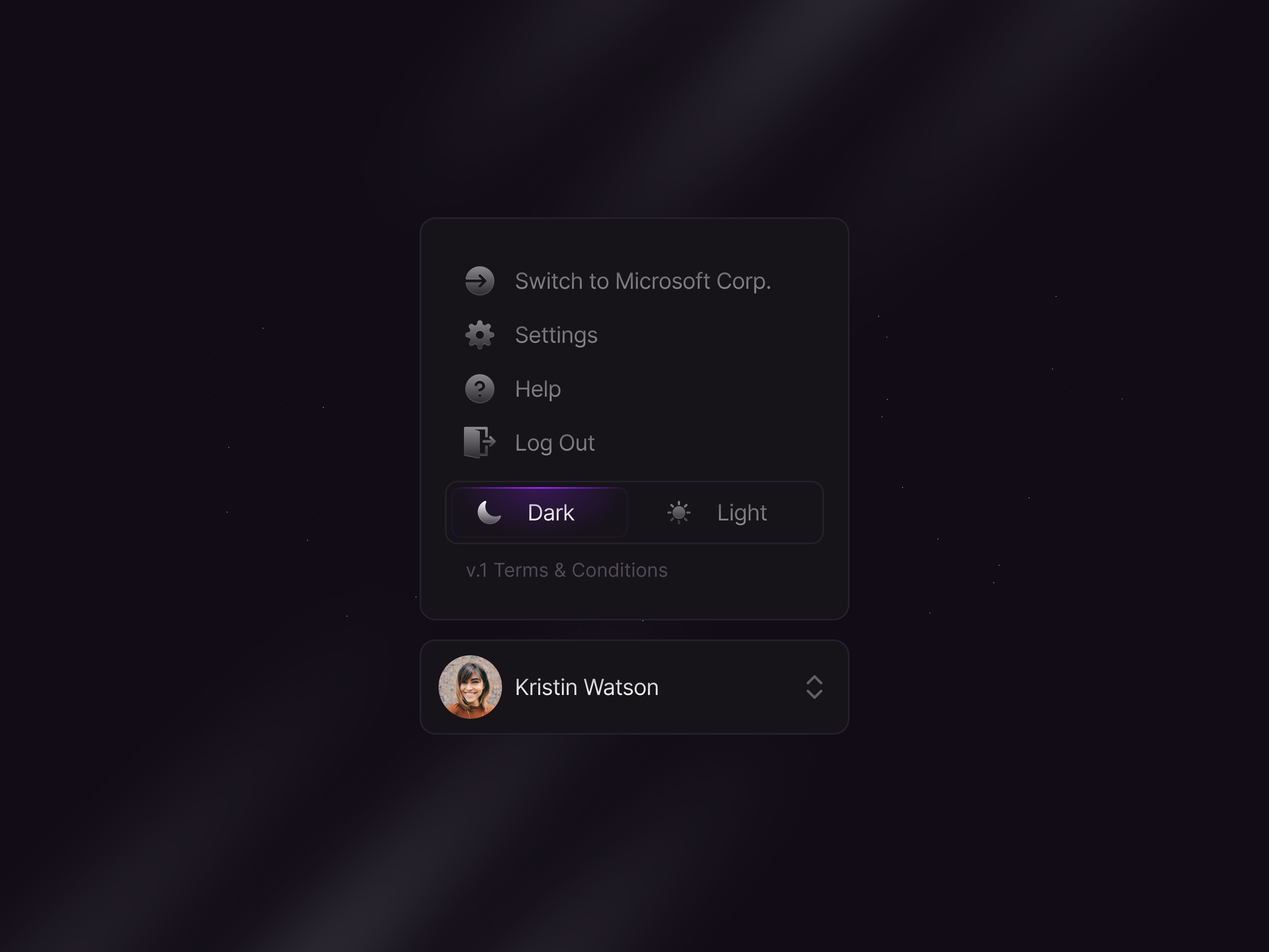Profile Component Dropdown 🌑