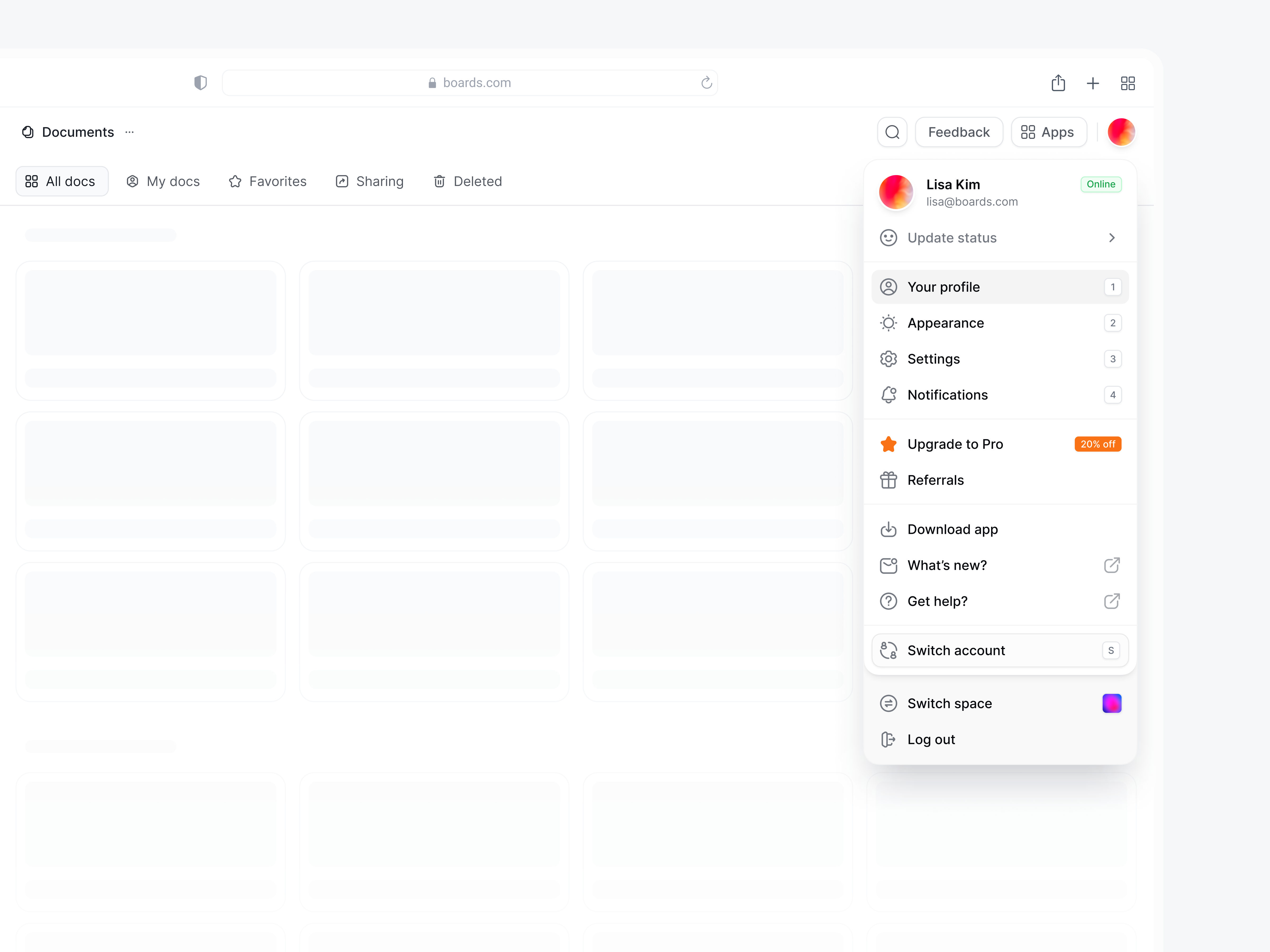 User Menu Dropdown