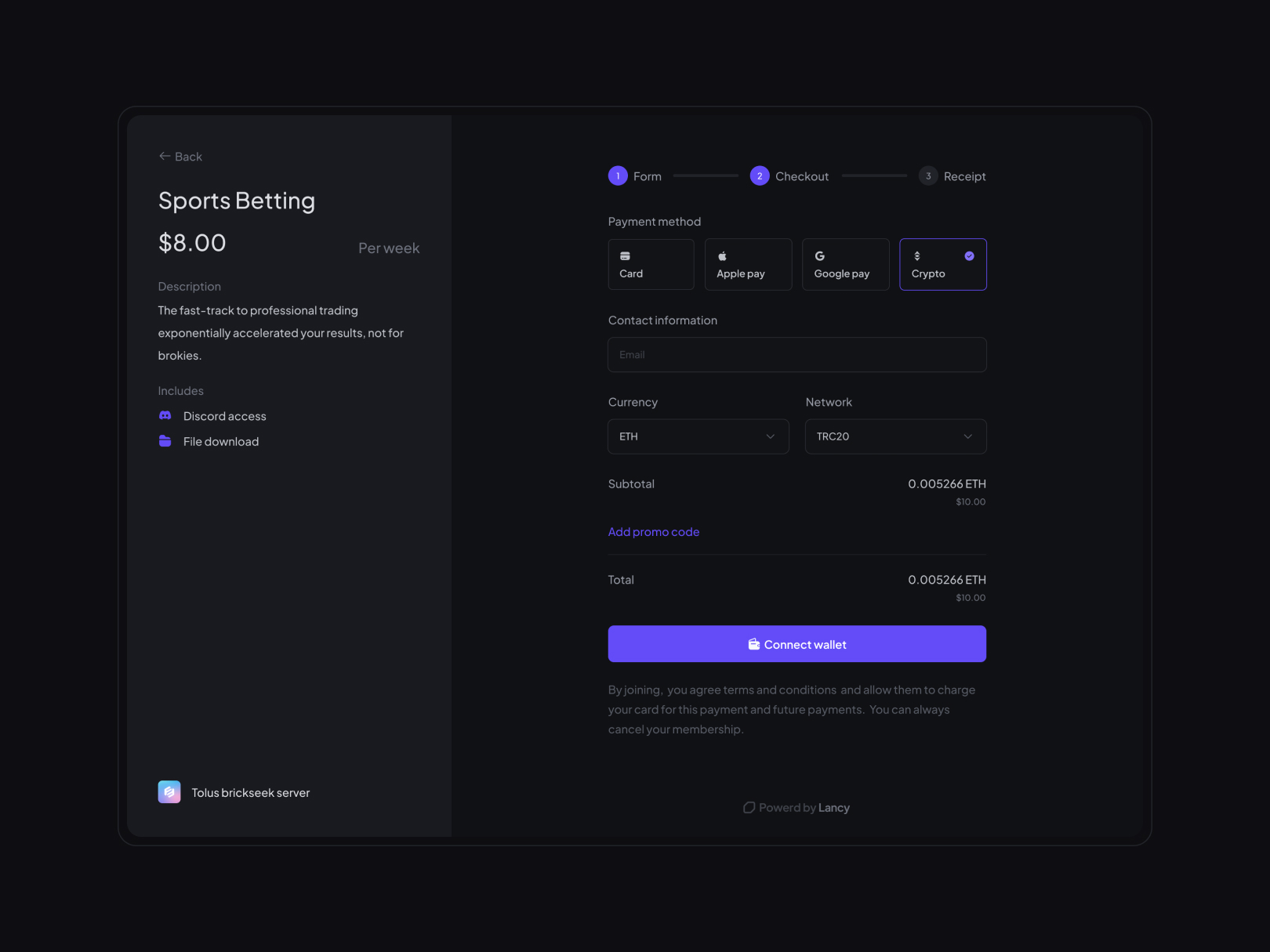 Checkout page - Dark