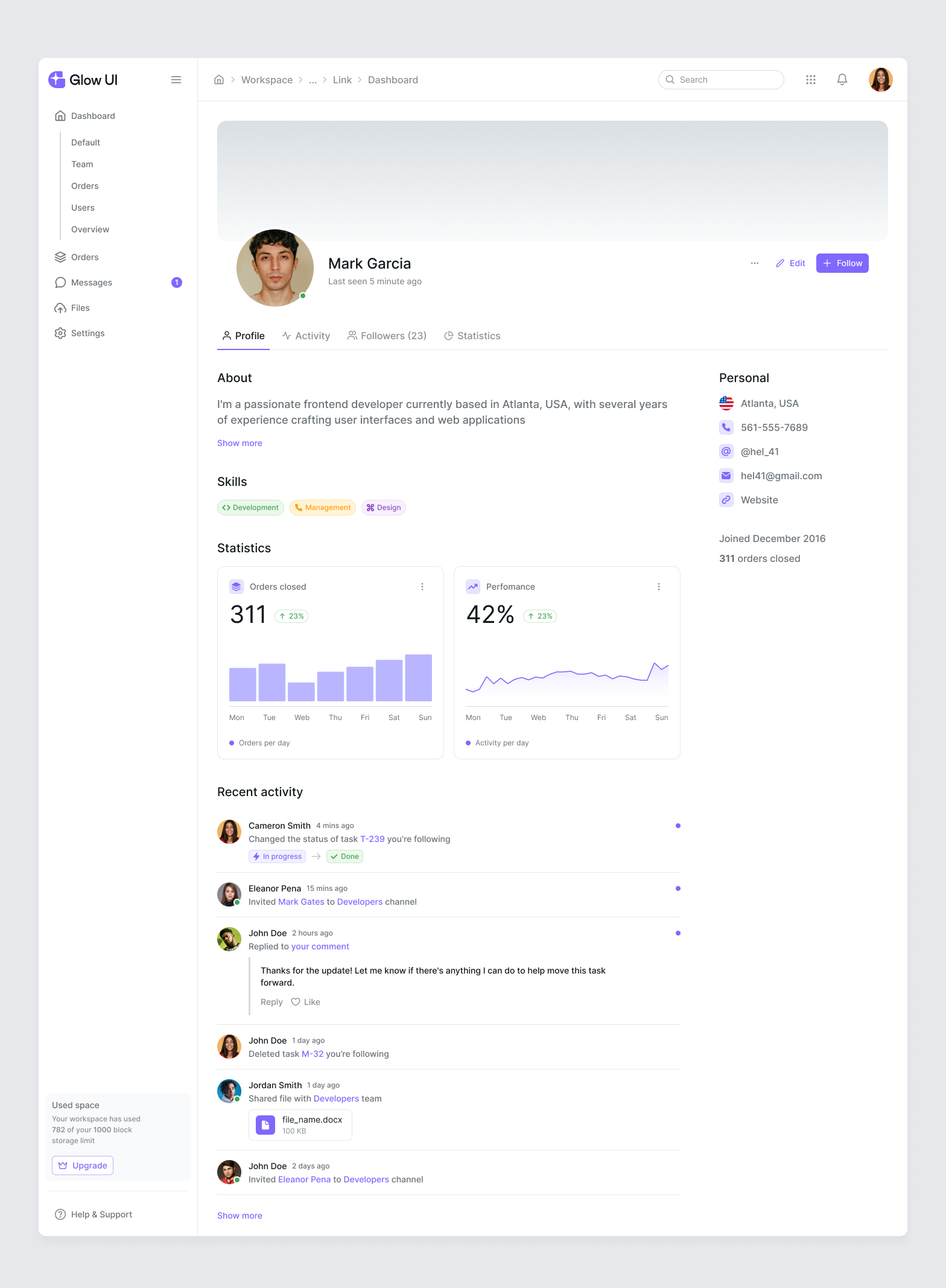 Profile Template made with Glow UI 1.6 by Alexey Likhobabin | Layers