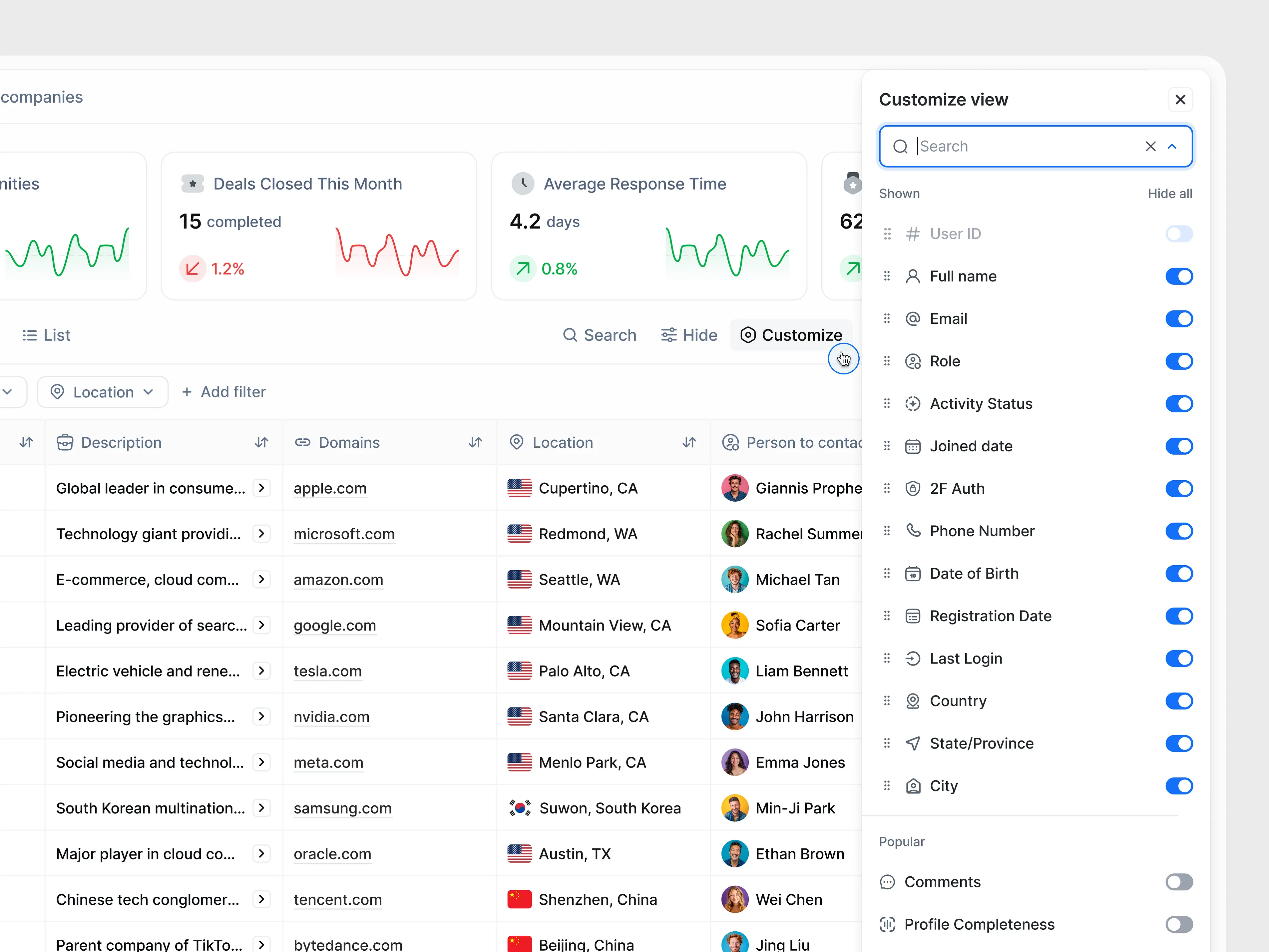 Customize Data table
