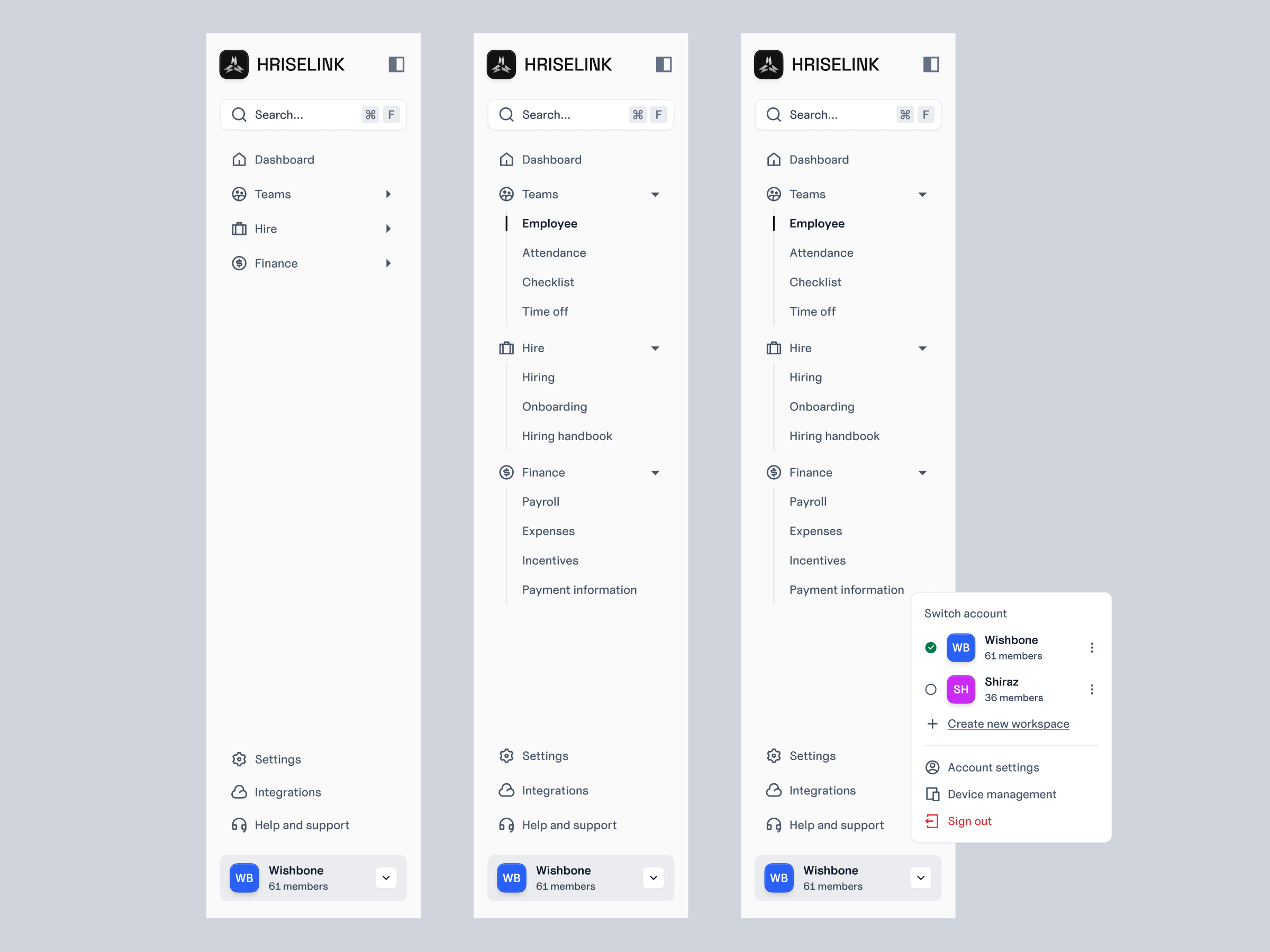 HRISELINK Sidebar Navigation