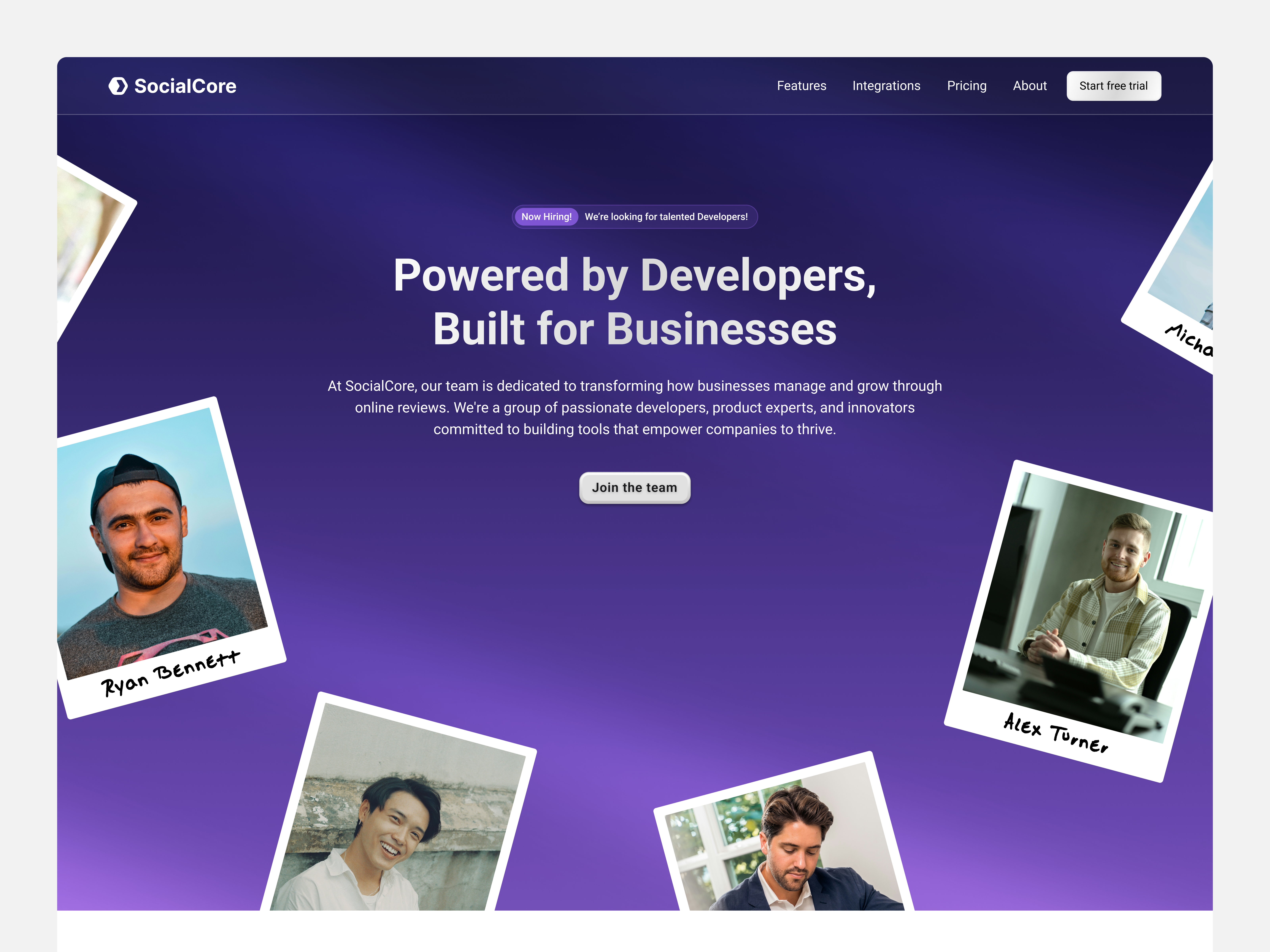 SocialCore - About us page
