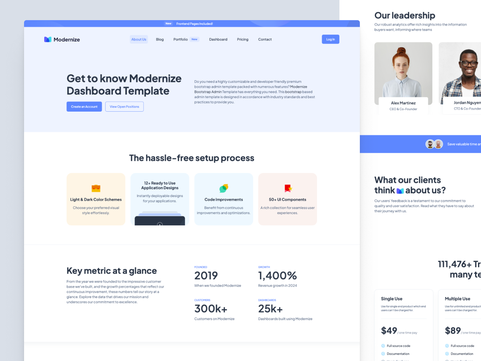 About Us Page Design from Modernize Template