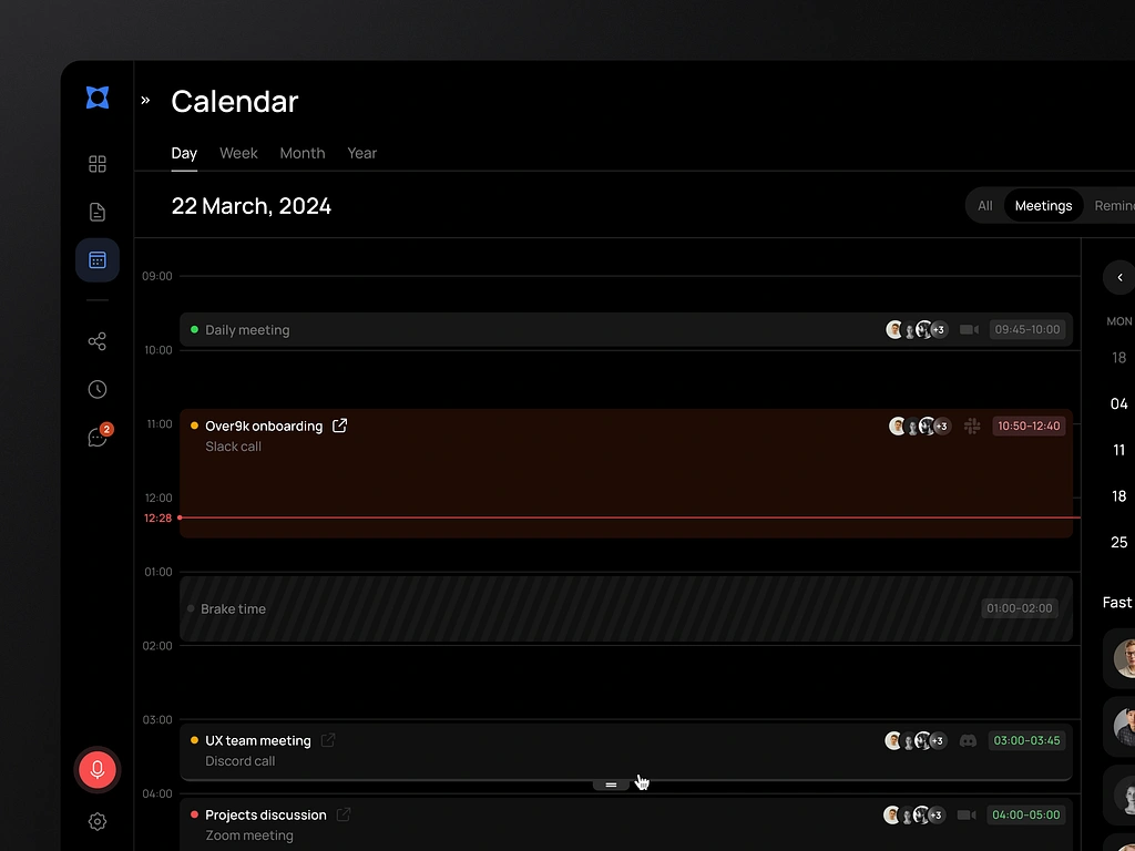 Team Management Calendar UI Dashboard