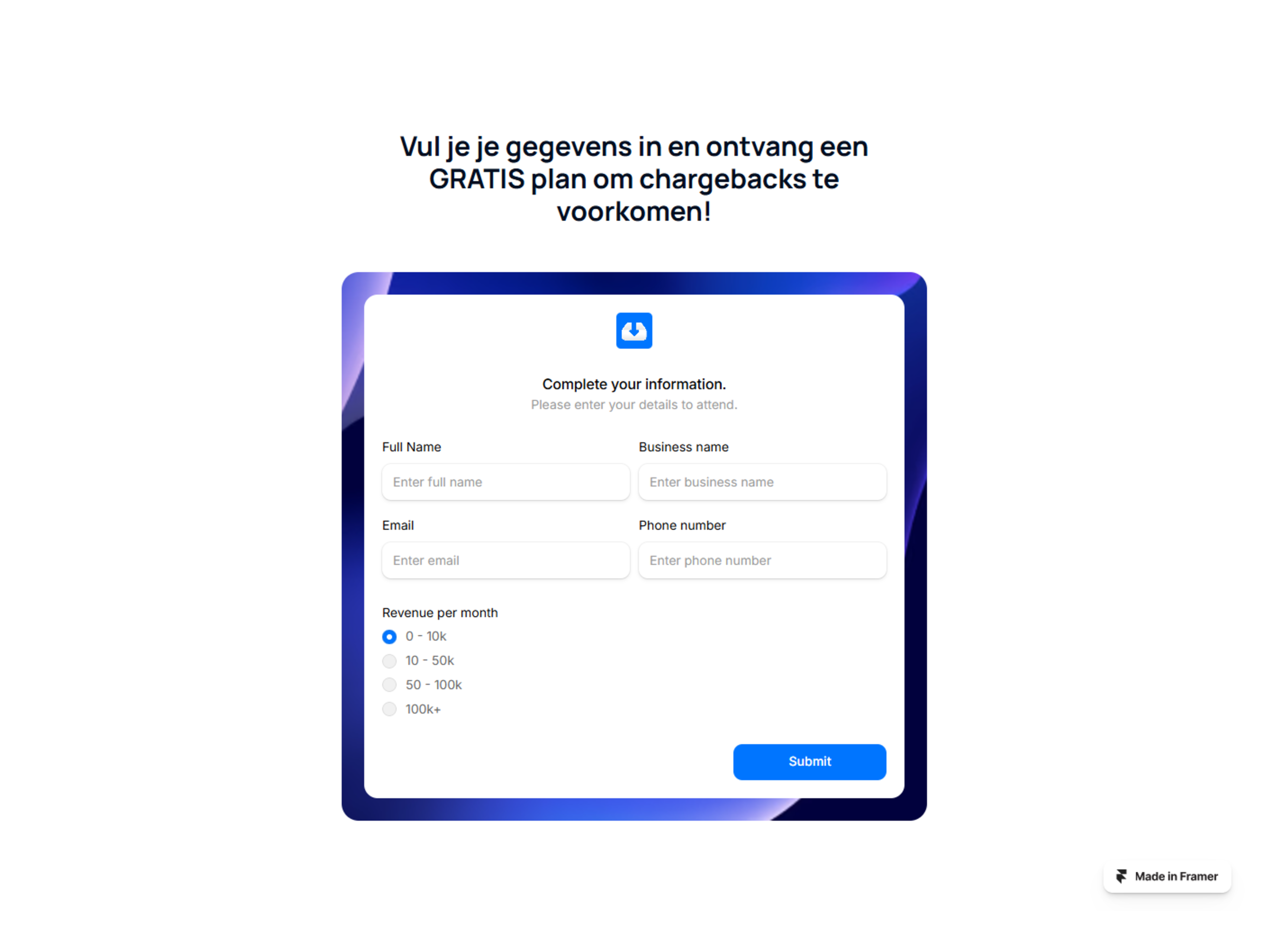 Contact Form section for Inboxify