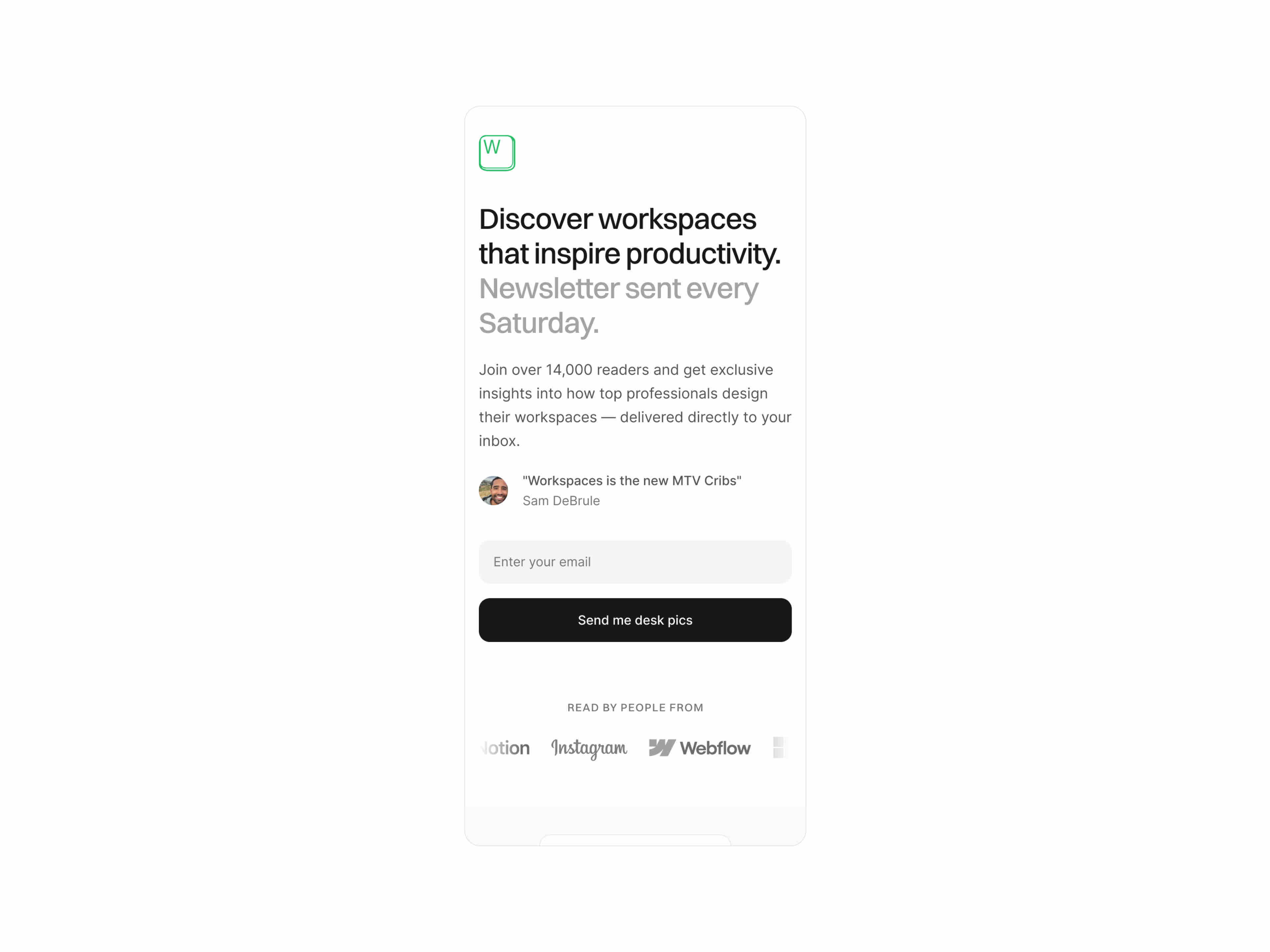 Workspaces — Newsletter sign up