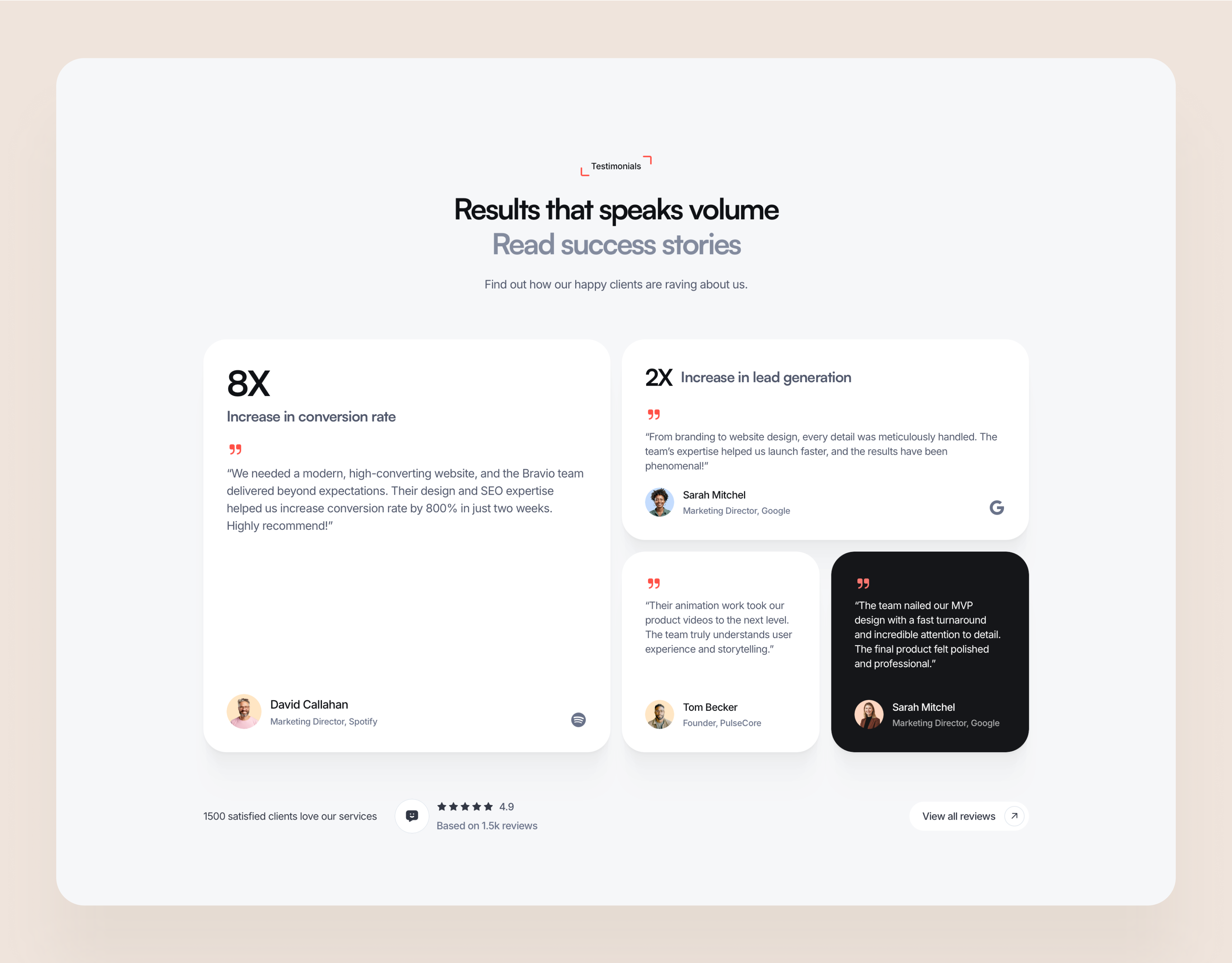 Bravio - Testimonials Section