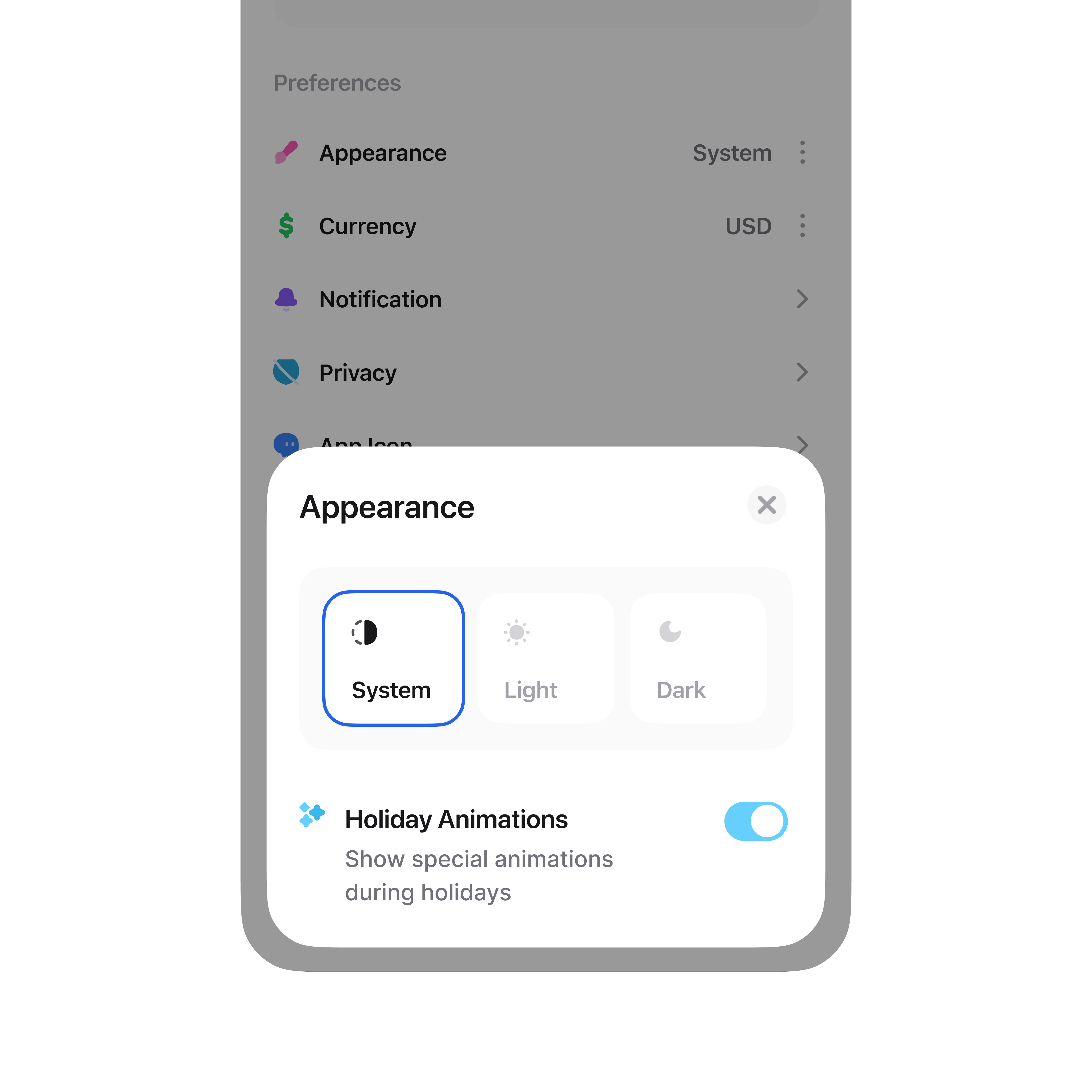 Settings Page - Appearance