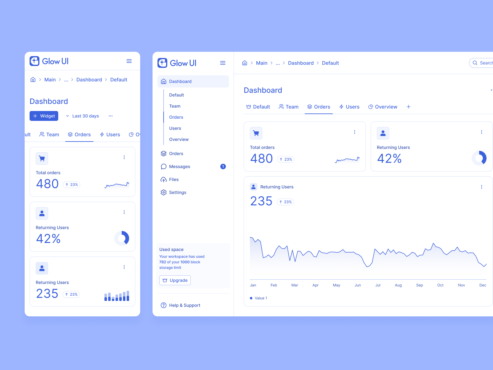 Wireframe made with Glow UI