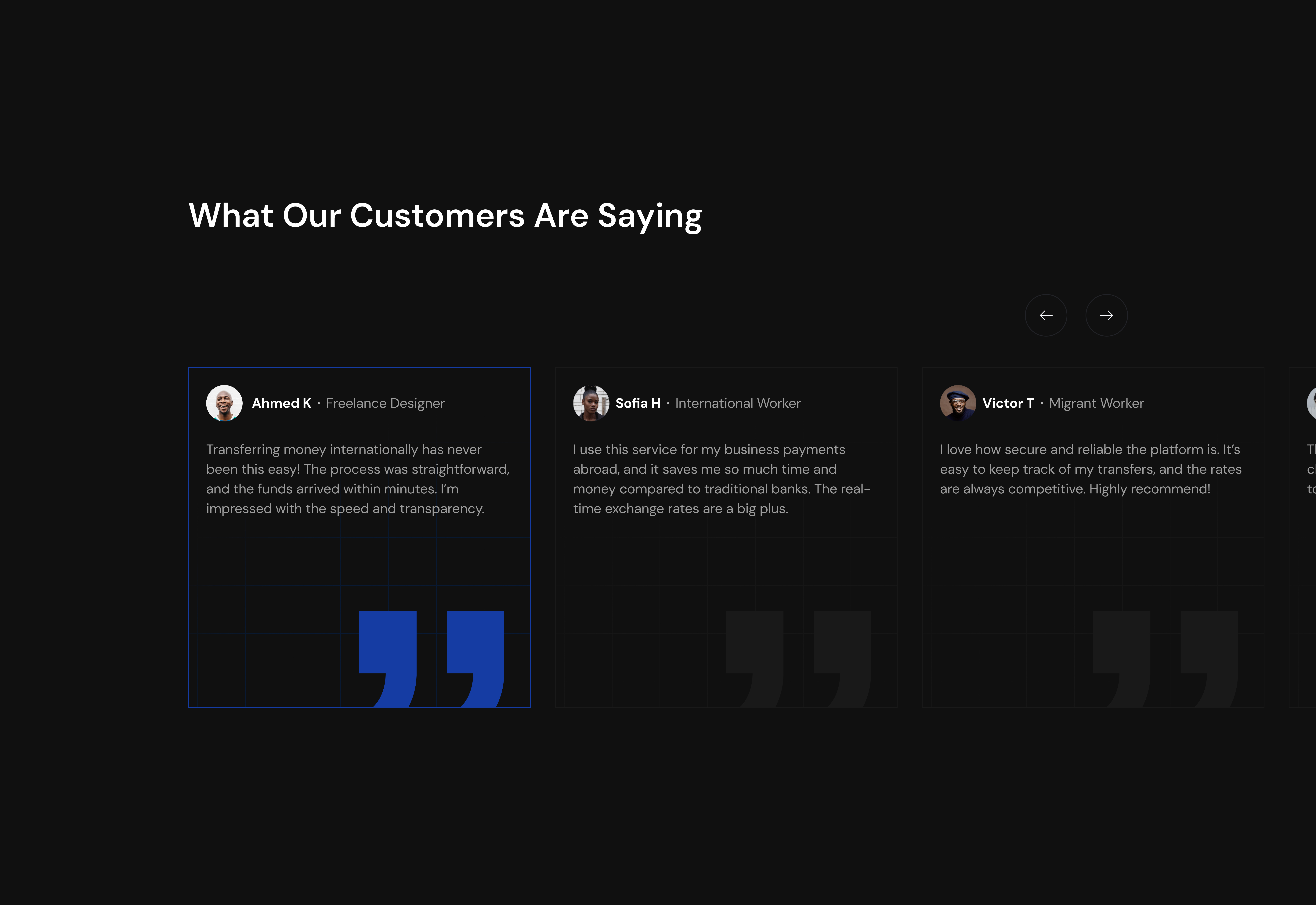 Testimonial section design exploration