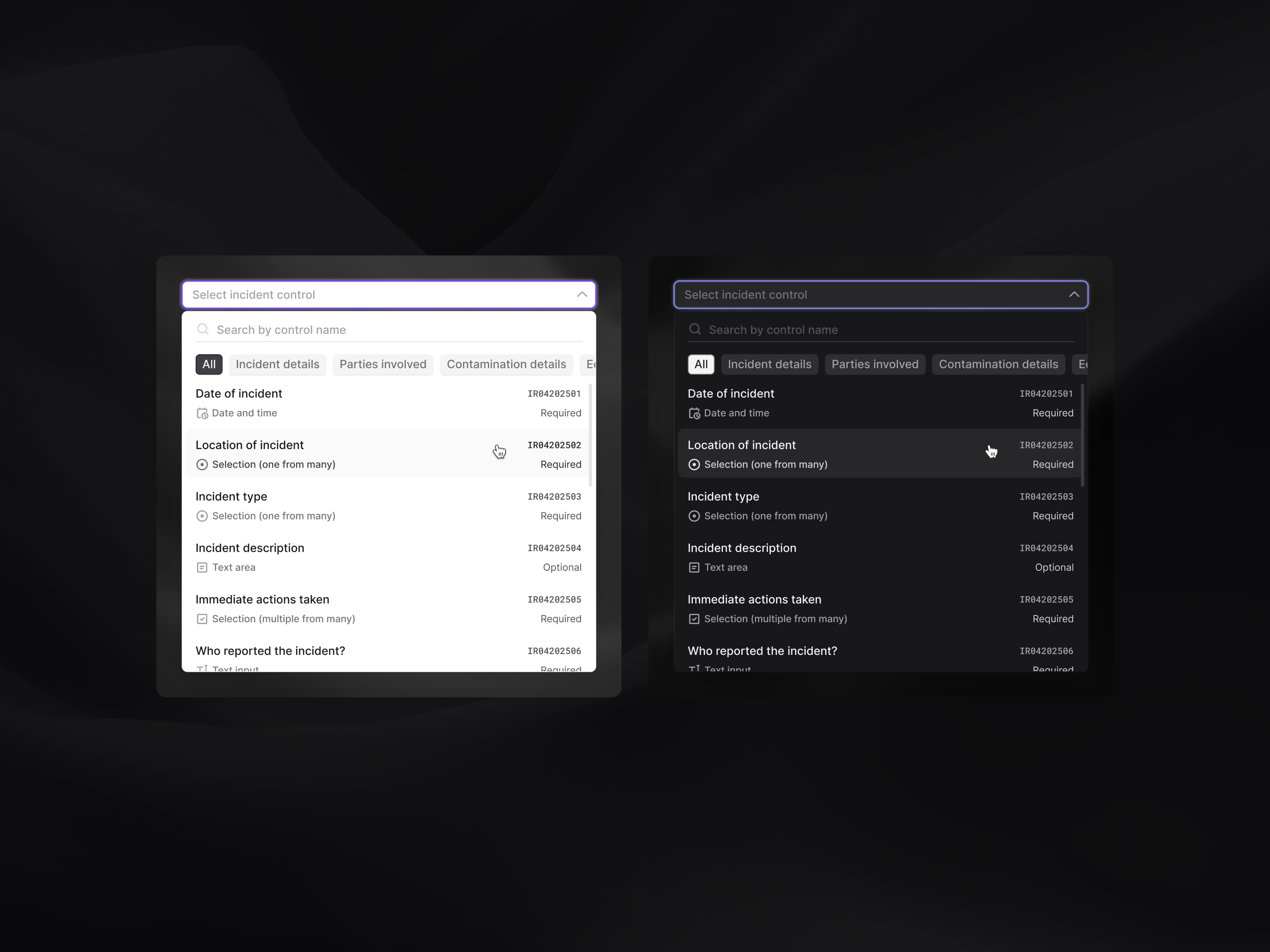Selection dropdown widget