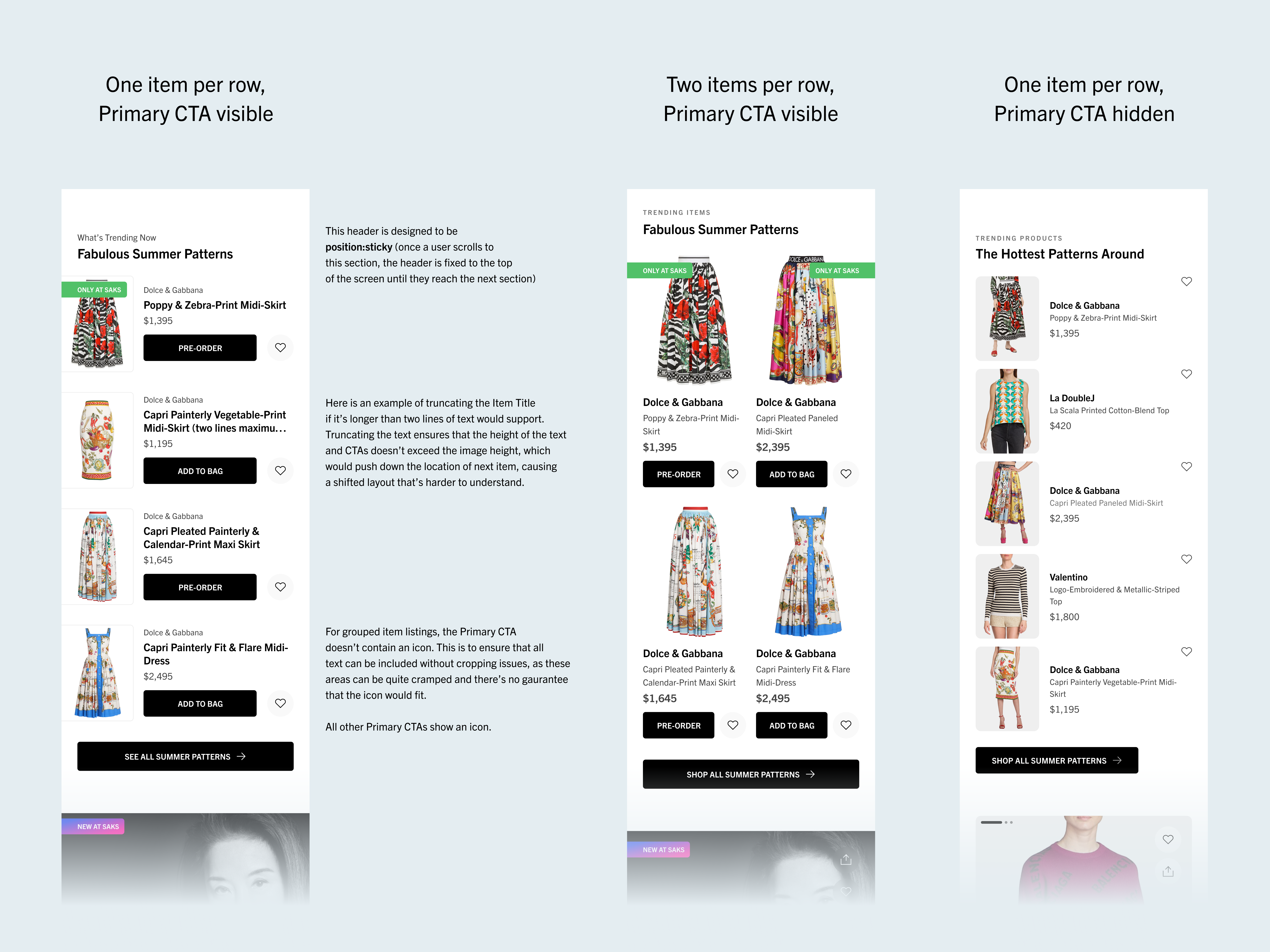 Saks Fifth Avenue iOS Product Showcase Sections
