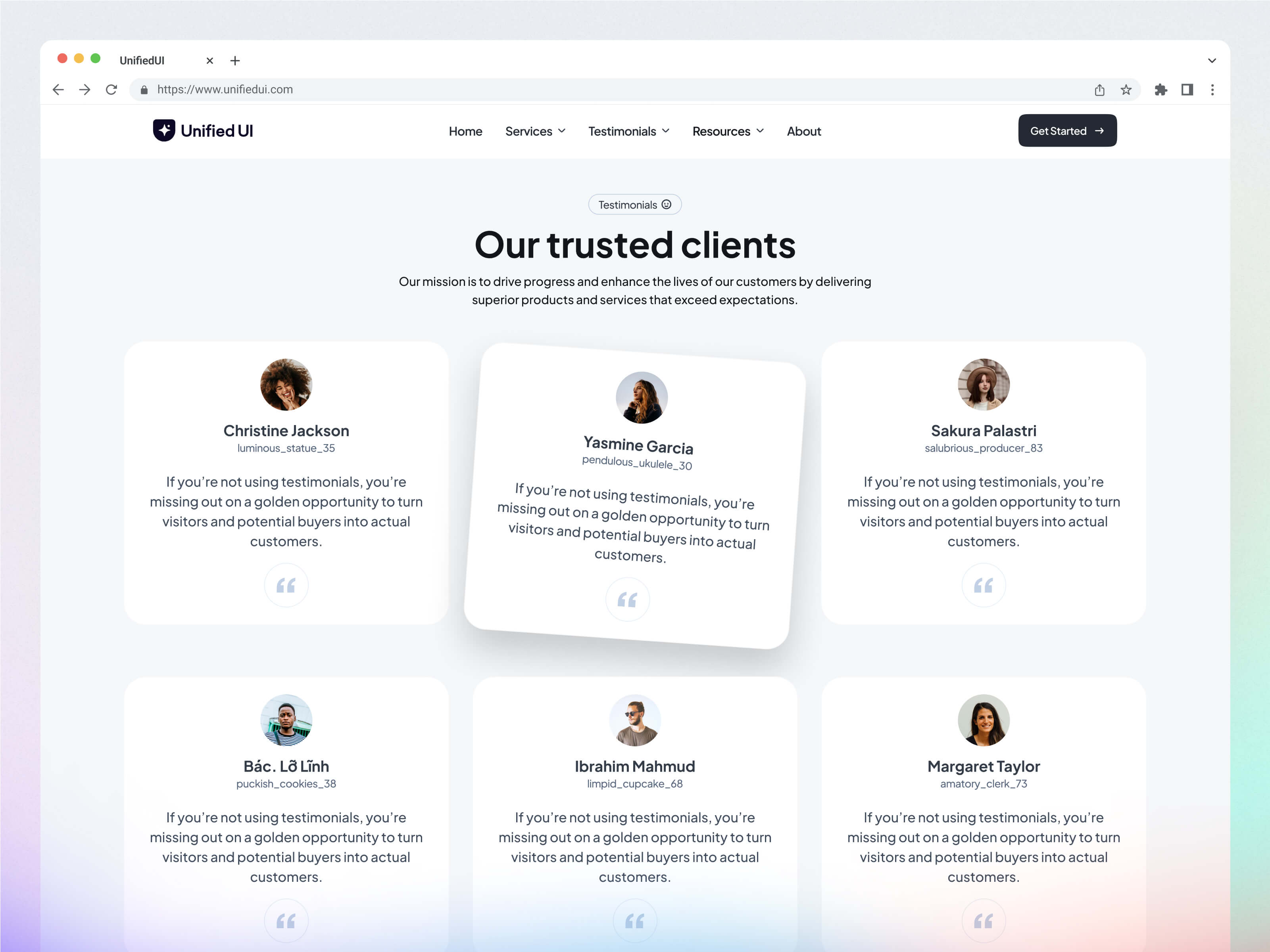 UnifiedUI — Testimonial Sections