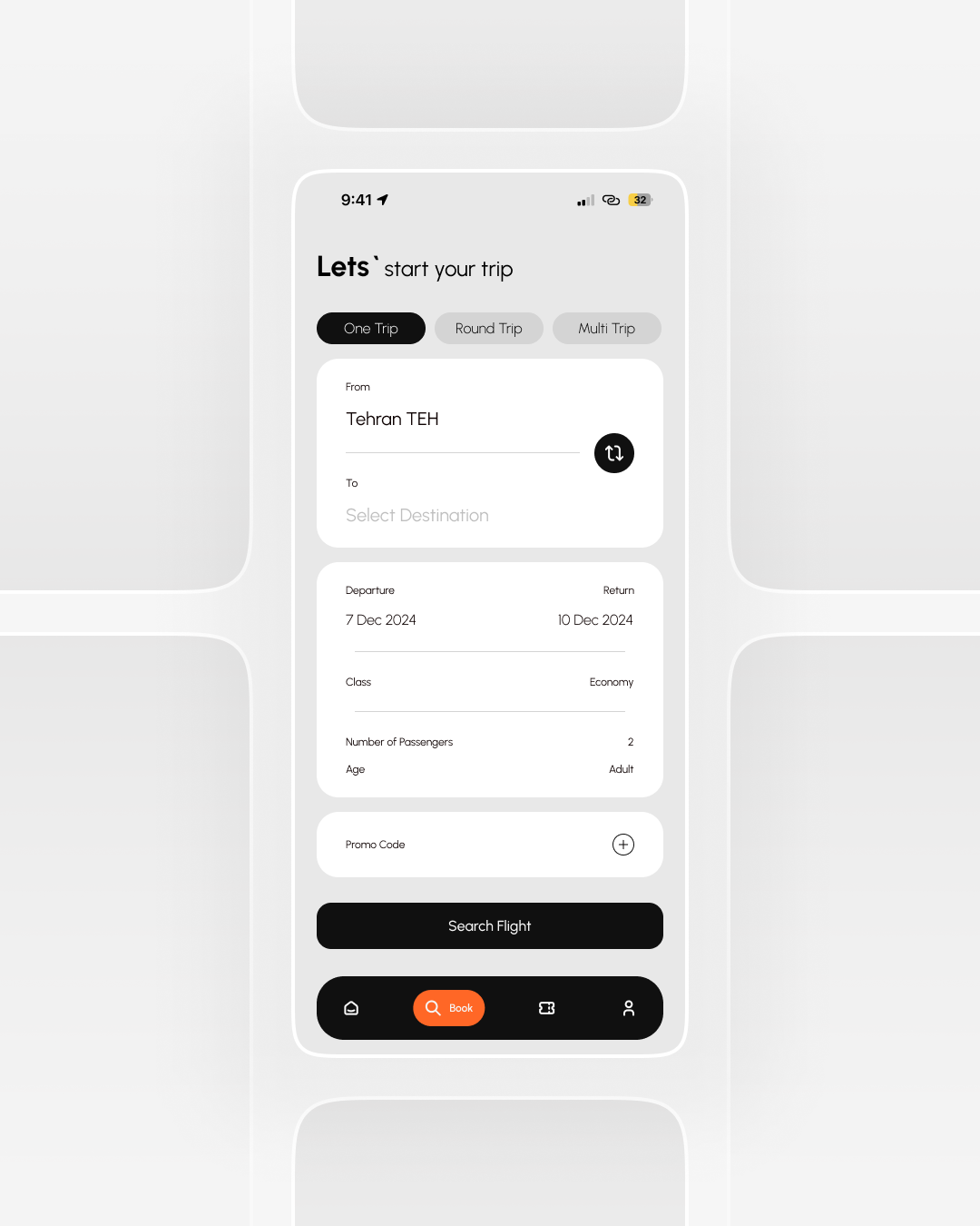 booking flight search page