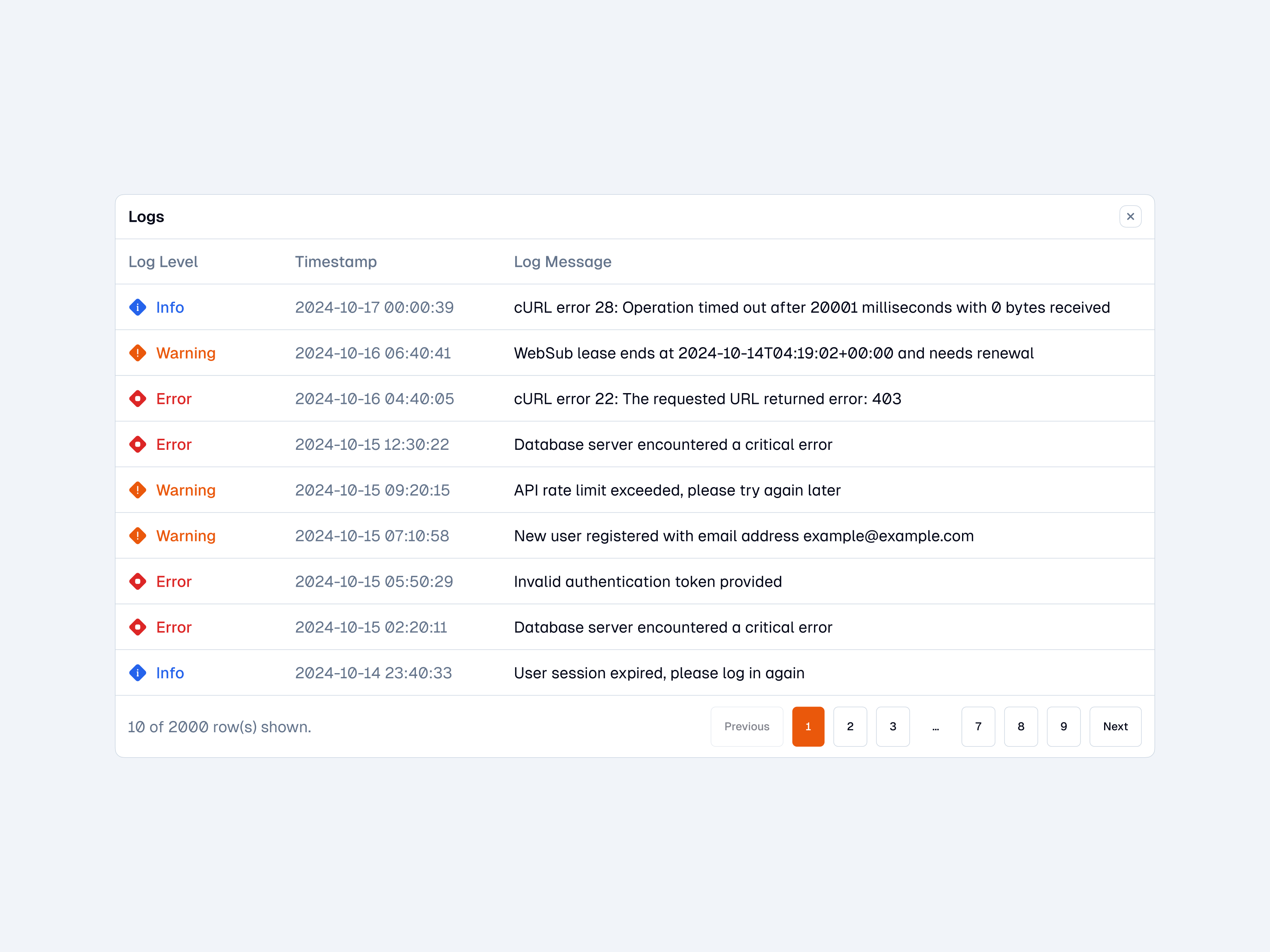 Logs Table UI 📜