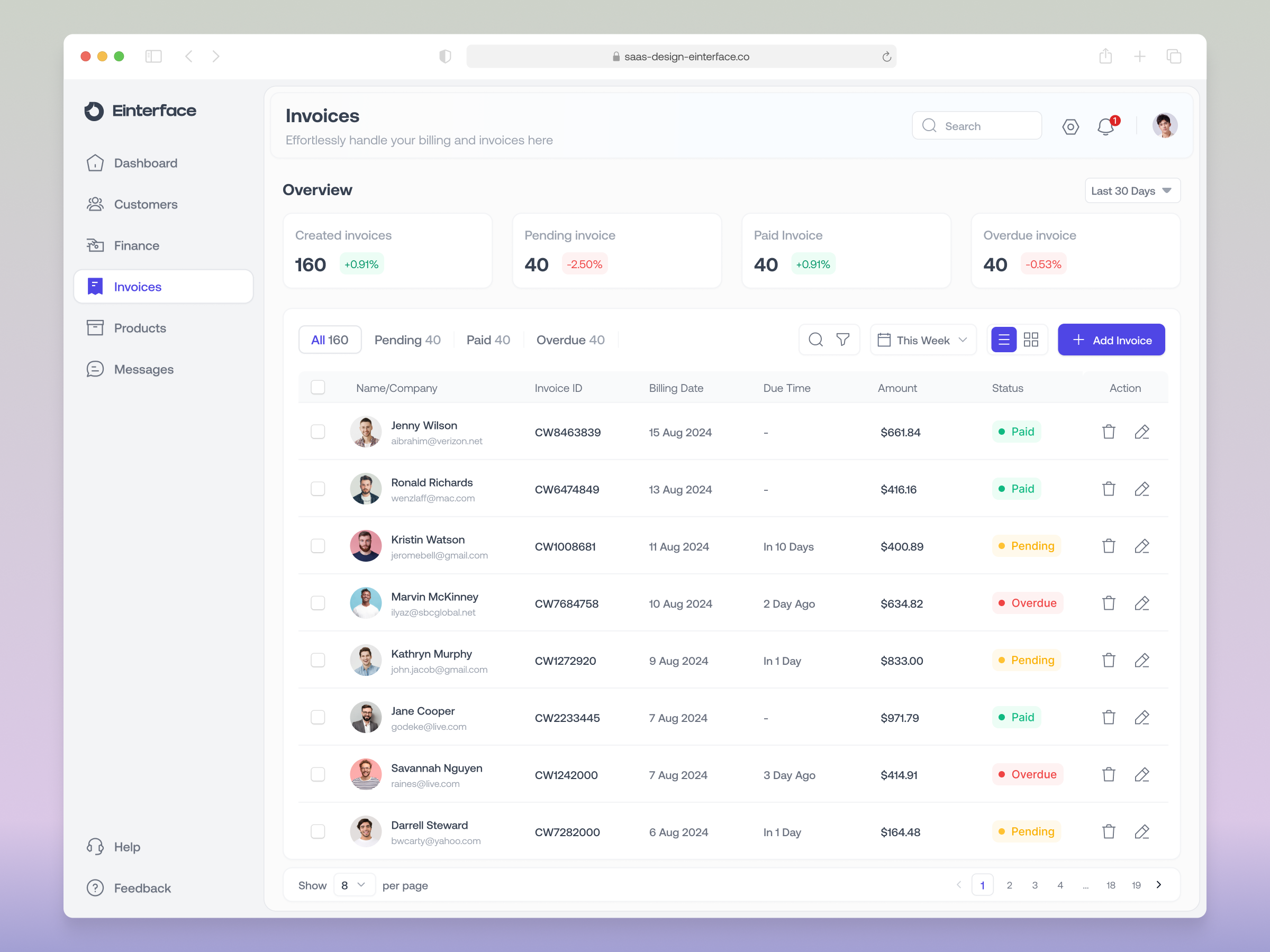 EInterface - Invoices Page