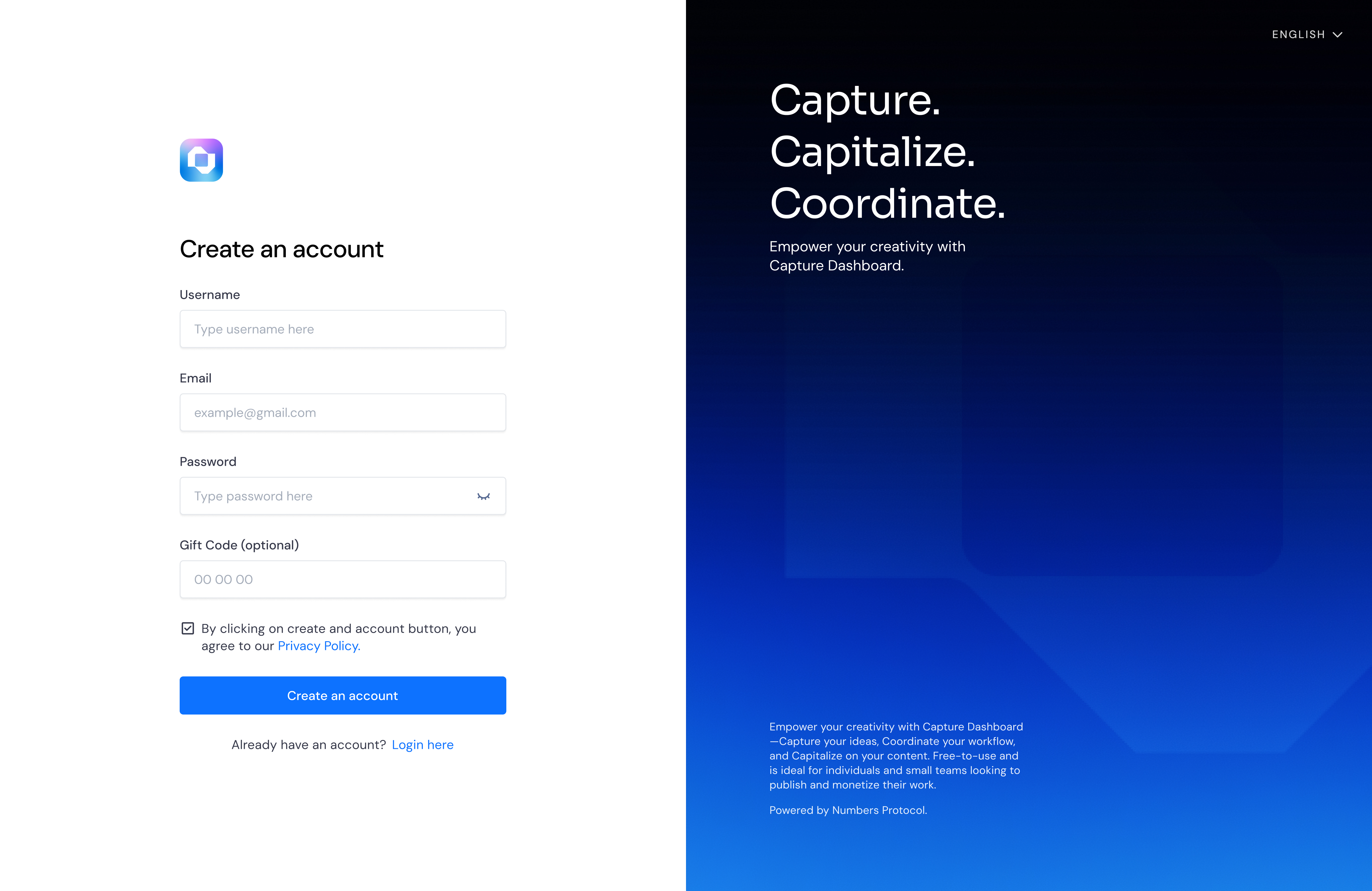 Signup Form for CaptureApp