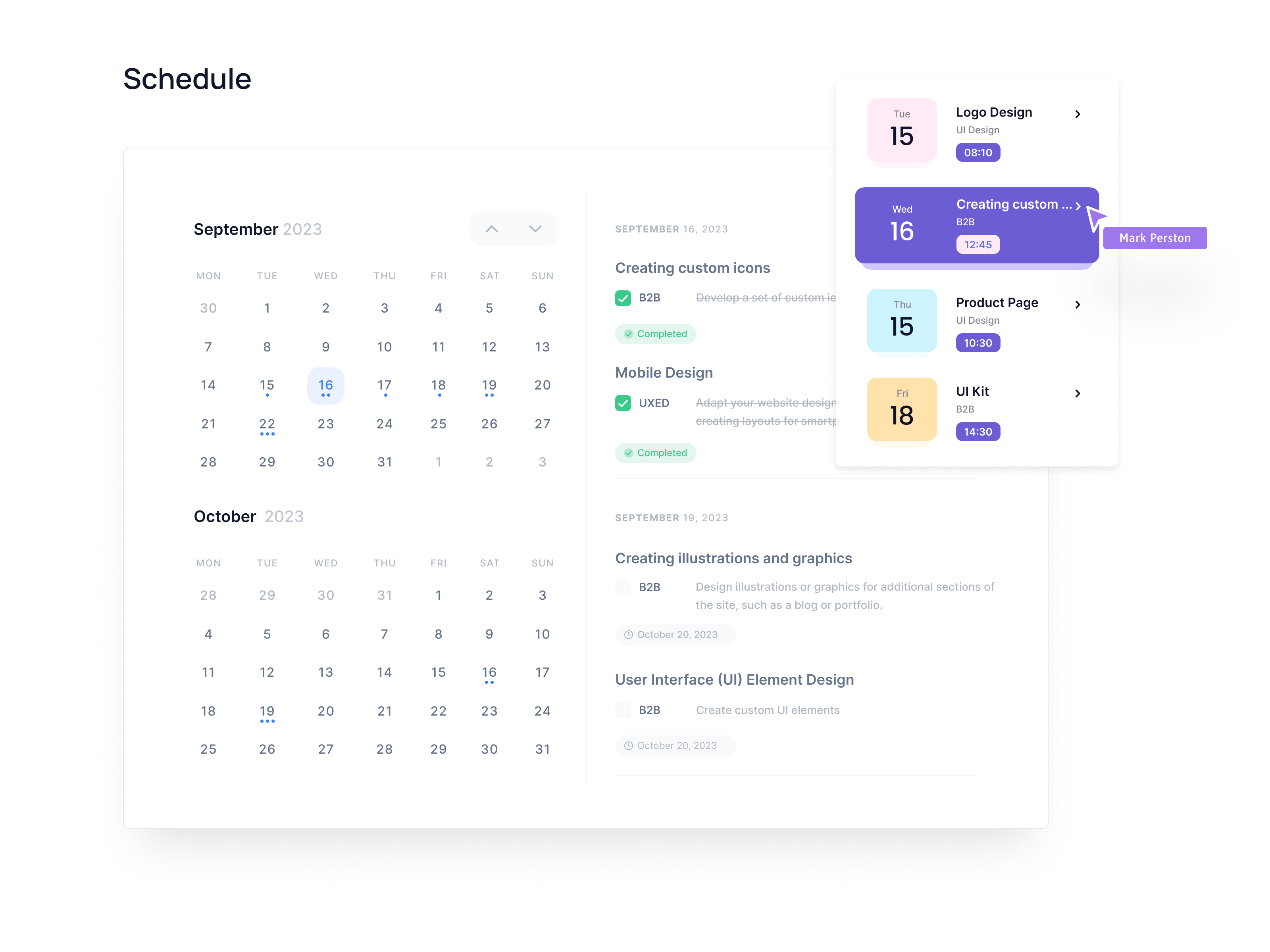 Dashboard: calendar | Schedule