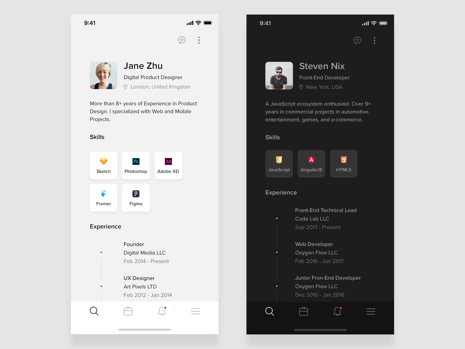 Resume Mobile App for iOS (Black & White)