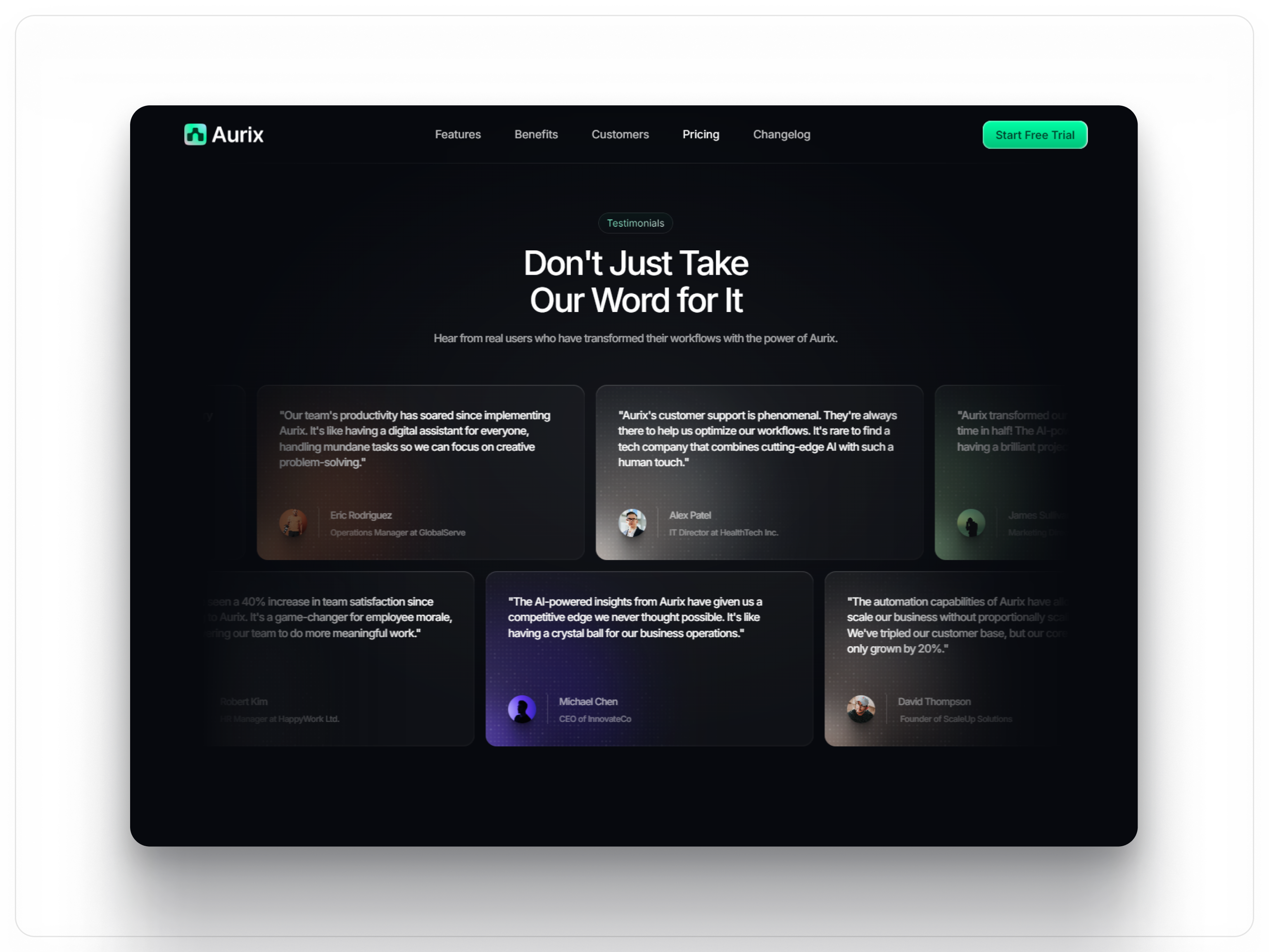 Testimonials section